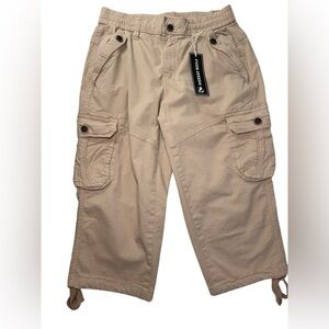 Four Steeds Khaki Cargo Pants Cropped Utility Elastic Waist Size M NWT